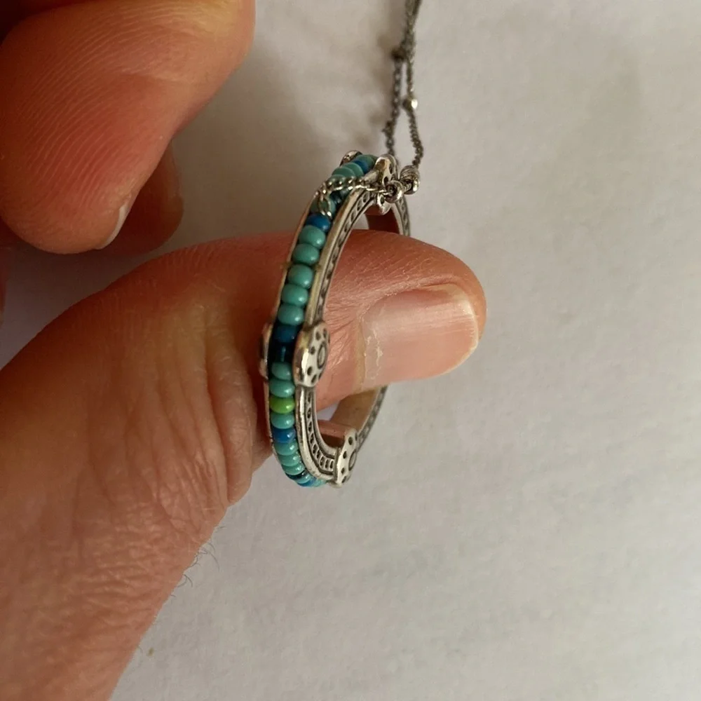 Brighton Global Dream silver and blue beaded open circle pendant collar necklace